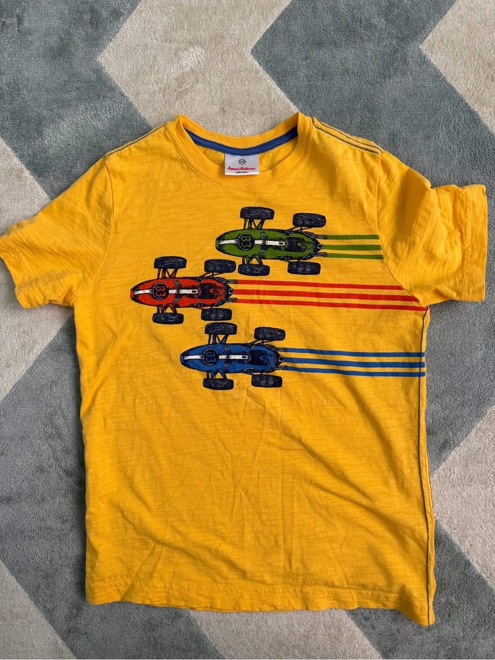 Boys Hanna Andersson Yellow Race Cars Cotton T-Shirt Size 140